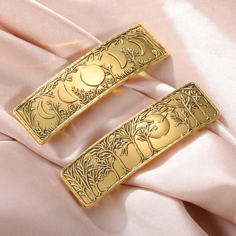 Vintage Moon Phase Tree Forest Hair Clip | Crescent Moon Hair Accessories for Women