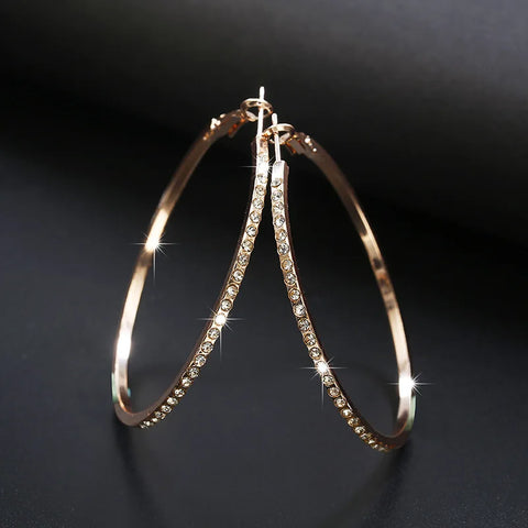 Fashion Hoop Earrings with Rhinestone - Big Circle Gold Color Loop Earrings for Women
