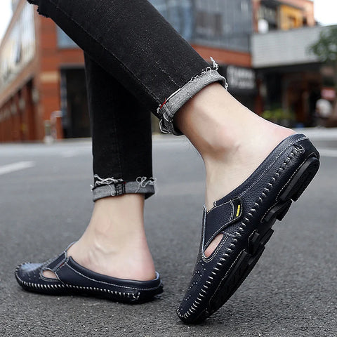 Genuine Leather Slippers for Men - Casual Summer Shoes