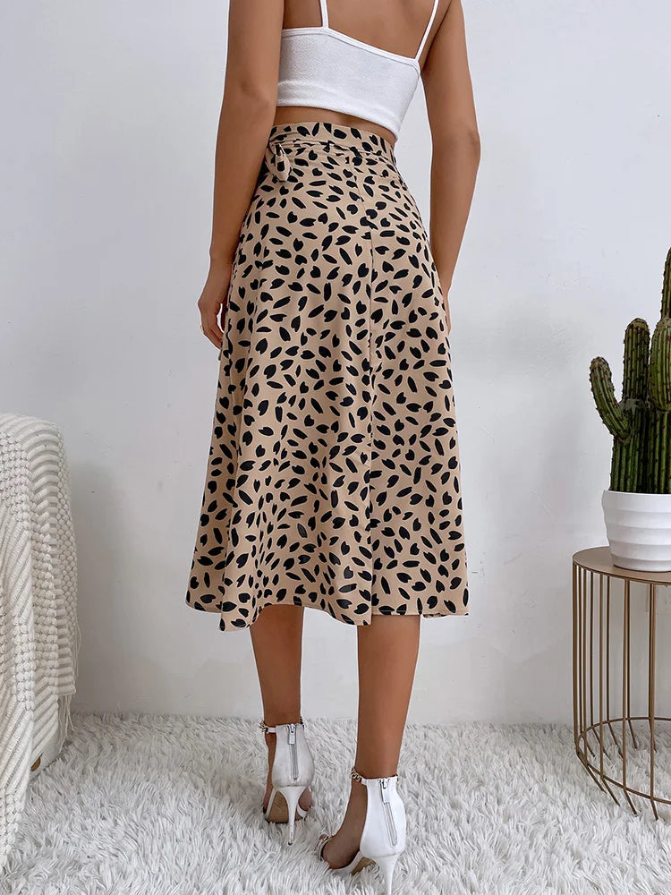 Benuynffy Boho Women Casual Print Tie Side Wrap Skirt - Elegant High Waist Summer Asymmetrical A-Line Skirt
