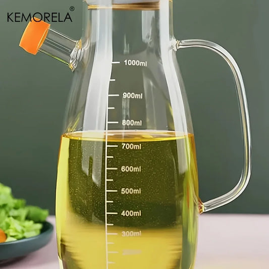 KEMORELA 1PC Glass Olive Oil Bottle - Leak-Proof Condiment Container for Kitchen, BBQ, and Picnics