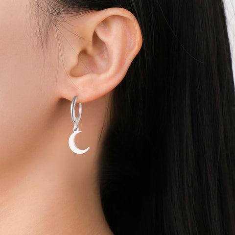 Skyrim Moon Star Drop Earrings – Gold Stainless Steel Hoop Earrings for Women and Girls