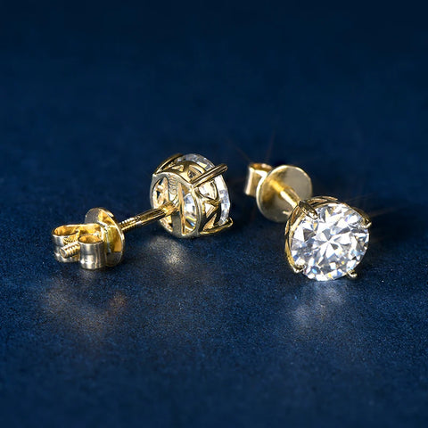 IOGOU 14K Gold Moissanite Stud Earrings – 6mm Screw Back Unisex Design