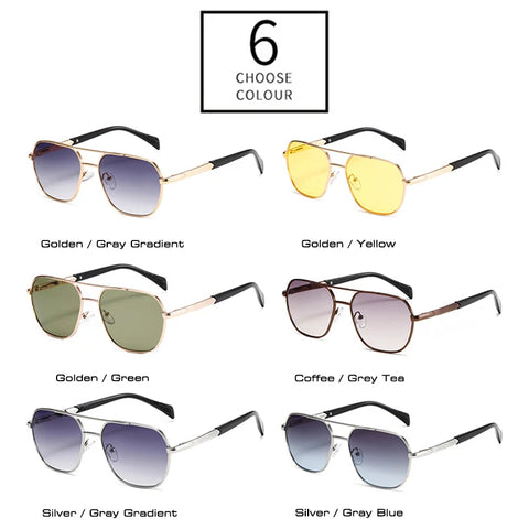 SHAUNA Retro Dubbele Brug Vierkante Zonnebril – Gradiënt UV400 Unisex Buitenzonwering