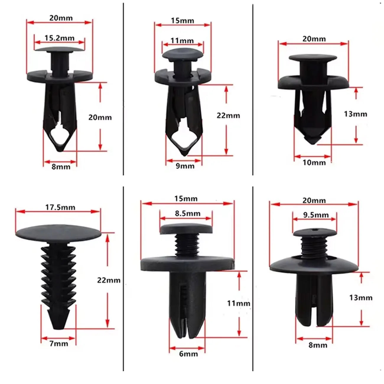 Car Retainer Clips Plastic Fasteners Kit - 6 Size Auto Push Pin Rivets Set