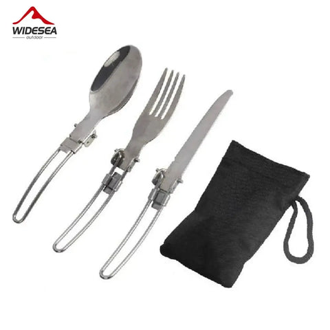 3 PCs Portable Outdoor Camping Cutlery Set - Stainless Steel Spoon, Fork, and Knife - Free Shipping