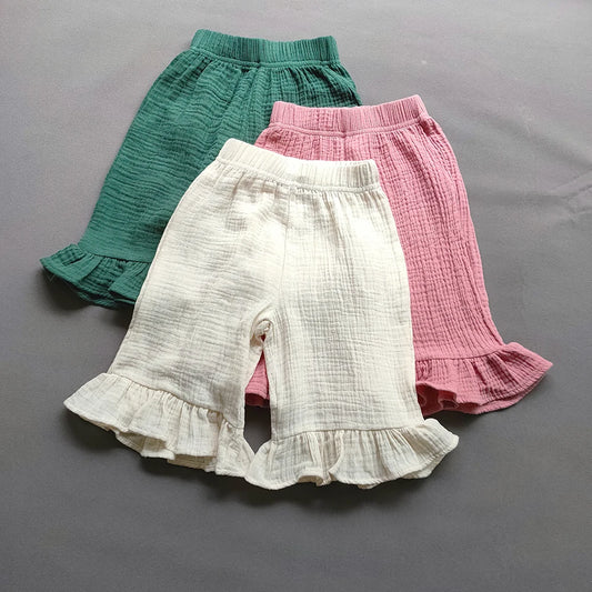 Spring Summer Korean Girl's Ruffle Capris Pants