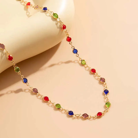 Colorful Crystal Chain Necklace for Women - Silver Long Y-shaped Clavicle Jewelry