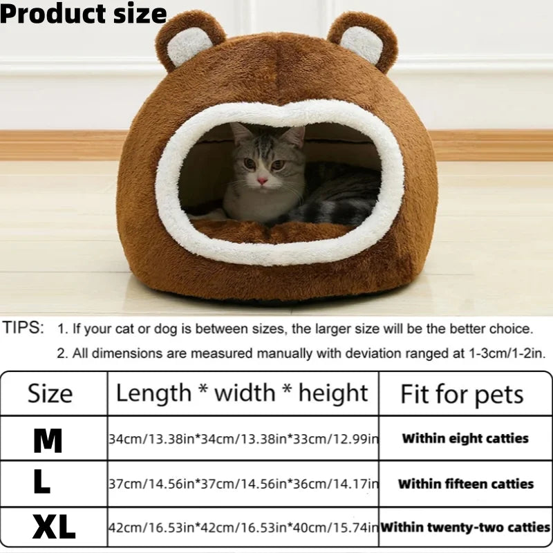 Cozy Brown Cat Bed - Plush Lounger for Kittens and Small Dogs