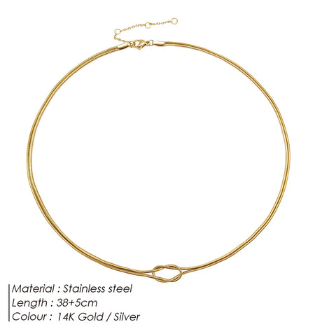 eManco Elegant Minimalist Jewelry: 14k Gold Plated Knotted Snake Chain Necklace for Women