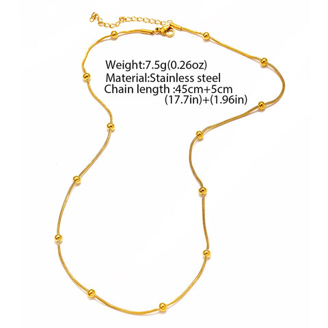 Vintage Fashion Stainless Steel Necklace with Small Round Beads and Bamboo Chain for Women