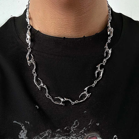 2025 New Punk Silver Thorny Choker Necklace for Hip Hop and Rock Style
