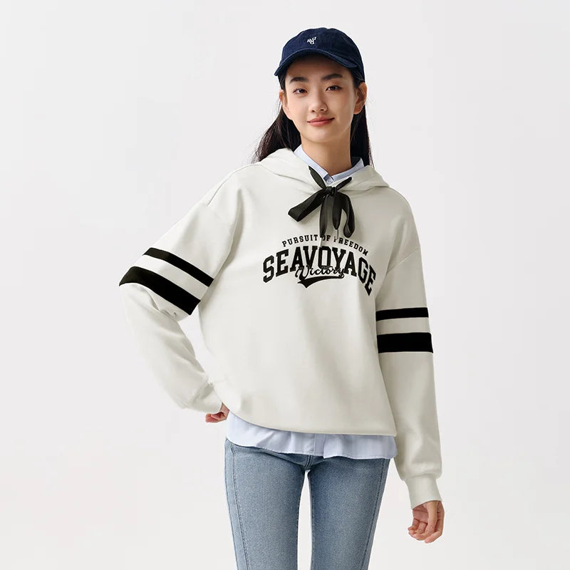 Semir Women's Letter Print Loose Drop Shoulder Hoodie