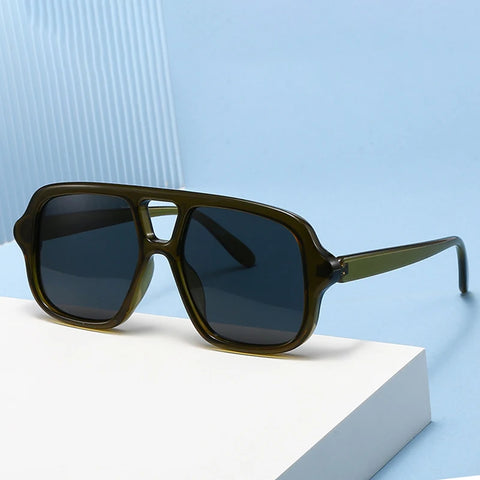 JNPCXI Dubbele Brug Vierkante Zonnebril – Vintage Punk Geel UV400 Heren Trending Shades