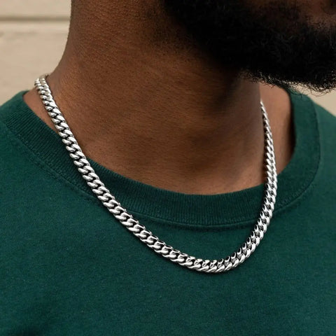 Stylish Punk Cuban Necklaces for Men and Women - Stainless Steel Miami Curb Collar in Silver, Black, and Gold