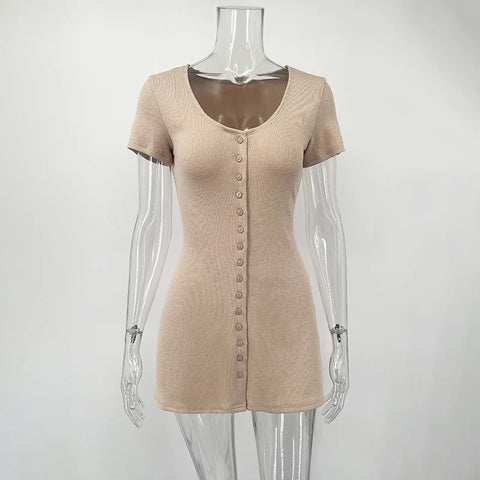 TARUXY 2025 Zomer gebreide mini-jurk voor dames - Elegante V-hals met knopen