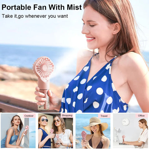 Portable Humidifier Fan - Handheld Mist Fan with USB Rechargeable Water Humidifier
