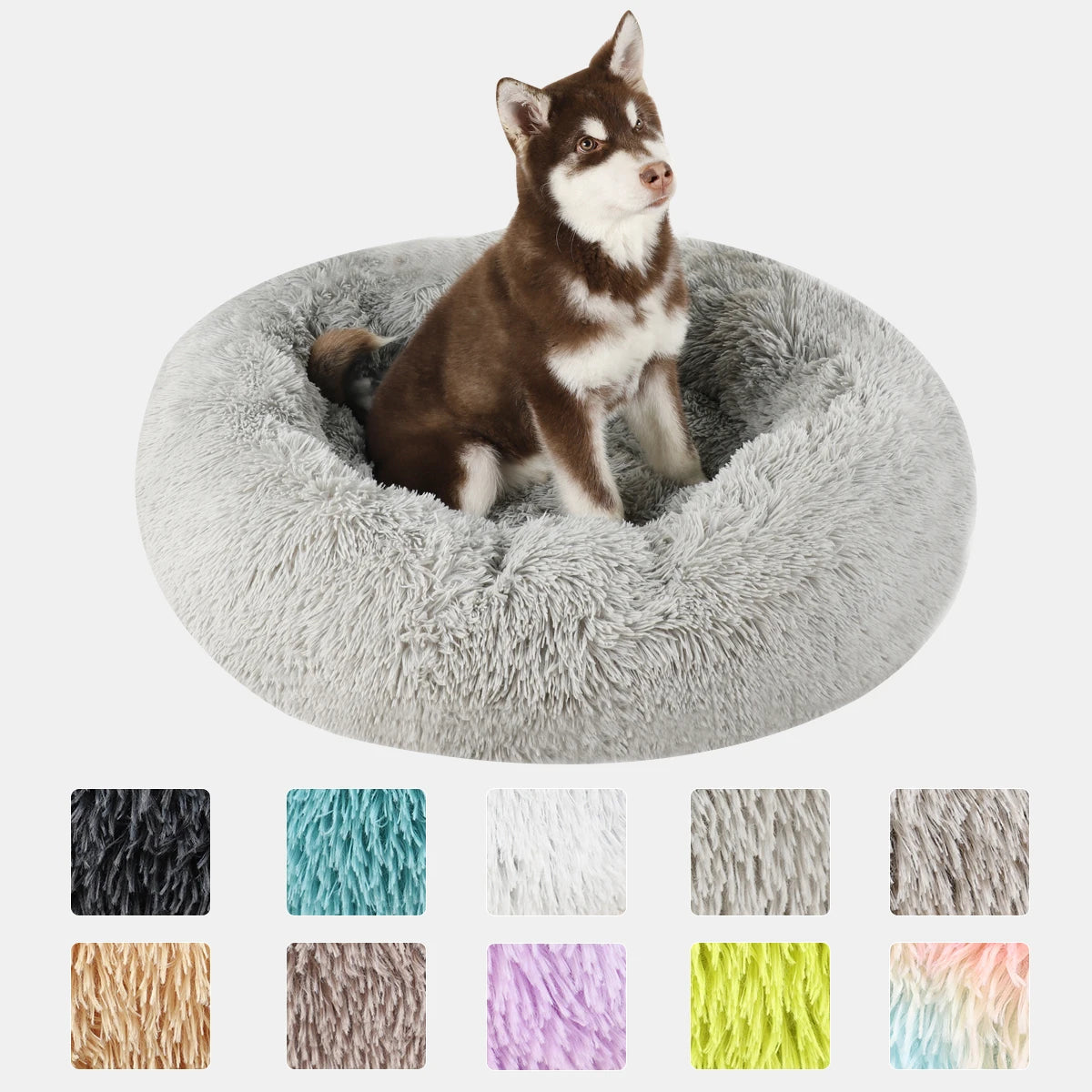 Plush Round Donut Dog Bed - Cozy & Stylish Bed for Medium to Large Pets