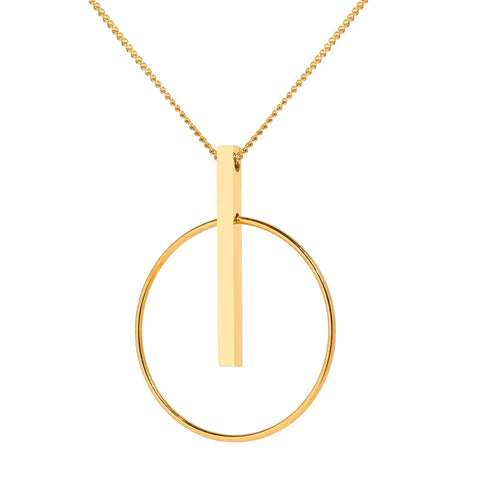 Minimalist Stainless Steel Circle Stick Pendant Necklace for Women