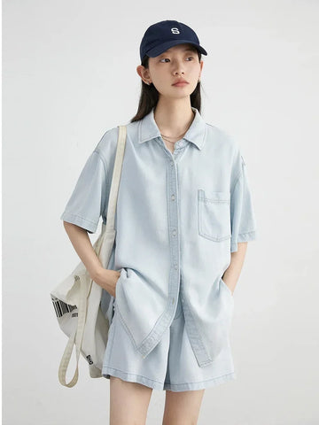 CHIC VEN Women's Denim Shirt & Skirt Set