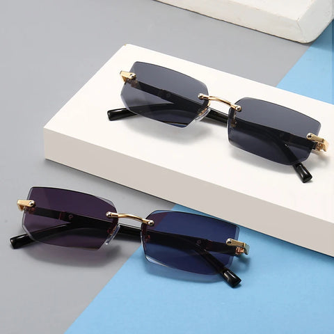 Modieuze randloze kleine vierkante zonnebril - UV400 unisex frameloze zomerreiszonnebril