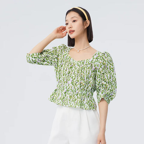 Semir Women Short-Sleeve Blouse - Vintage Cotton Shirt