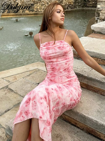 Dulzura Elegante zomerjurk met bloemenprint en gerimpelde rug voor dames