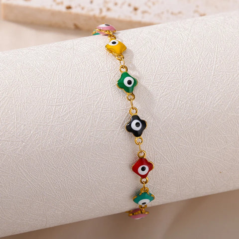 Stainless Steel Evil Eye Bracelet for Women - Enamel Blue Bead Bracelet for Summer Beach Style