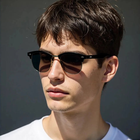 Klassieke gepolariseerde zonnebril met half montuur – Retro Rivet UV400 unisex anti-reflectie reiszonnebril