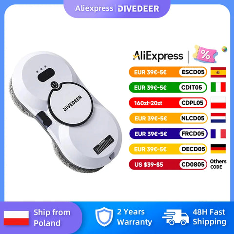 DIVEDEER Window Cleaning Robot - Large Suction Spray Electric Vacuum Cleaner