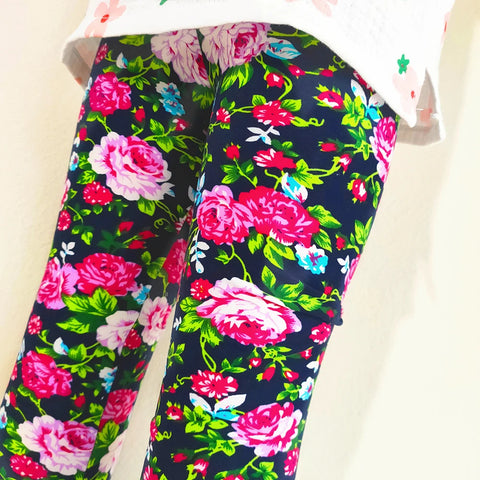 Girls' Floral Print Leggings for Spring & Autumn