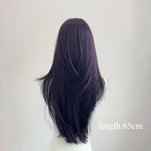Ashley Dark Purple Wig - 22 Inch Long Hair with Bangs