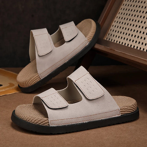Men's Casual Leather Slippers - Quick Dry Summer Sandals