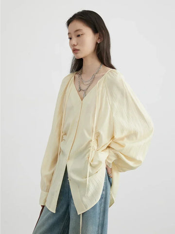 CHIC VEN Women Loose Lace Up Shirt