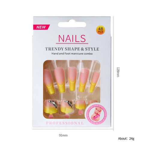 Set van 48 stuks nagels met een opdruk - modieuze Franse ballerina-tips