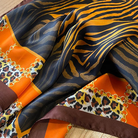 Wild Leopard Print Silk Scarf - Satin Shawl Design