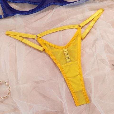 2-Piece Contrast Color Mesh Cut Out Transparent Lingerie Set for Women