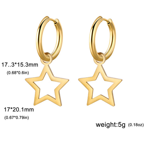 Skyrim Stainless Steel Star Drop Earrings - Gold Color Hoop Earrings for Women and Girls - Minimalist Wedding Jewelry Gift