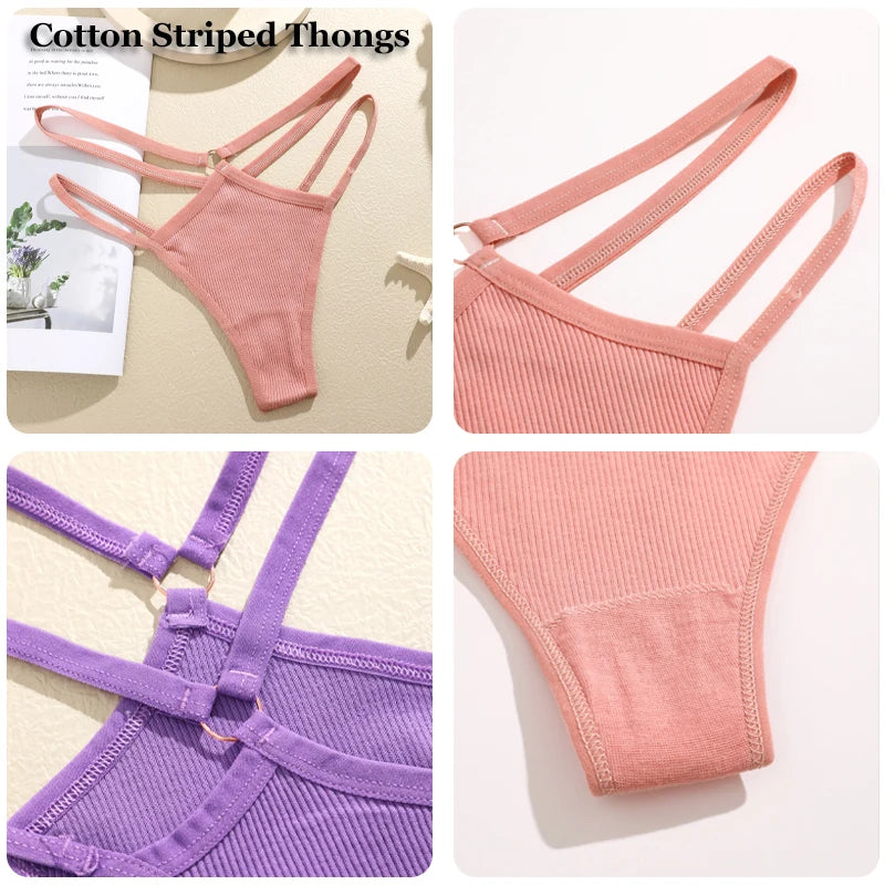 FINETOO 4Pcs Cotton Double Thin Belts Underwear for Women
