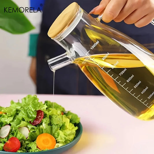 KEMORELA 1PC Glass Olive Oil Bottle - Leak-Proof Condiment Container for Kitchen, BBQ, and Picnics
