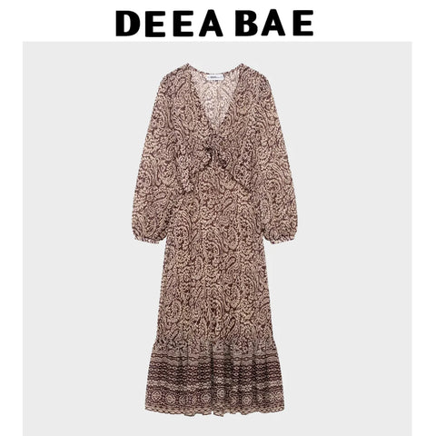 DEEABAE 2025 Spring V-neck Midi Dress