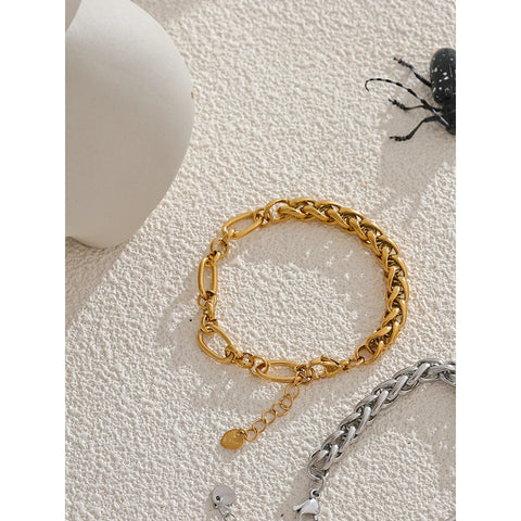Yhpup Fashion Stainless Steel Metal Chain Statement Bracelet Bangle - 18K Gold Waterproof Plated Jewelry for Women