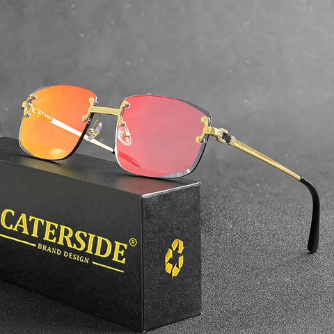 CATERSIDE Randloze Punk Rechthoekige Gradiënt Zonnebril – Luxe Metalen UV400 Unisex Sportzonnebril