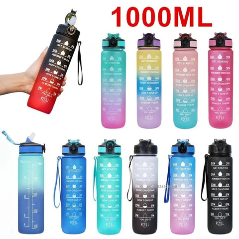 Gradient Color 1000ml Plastic Water Bottle with Straw - Leak-Proof Sports Bottle for Outdoor Adventures