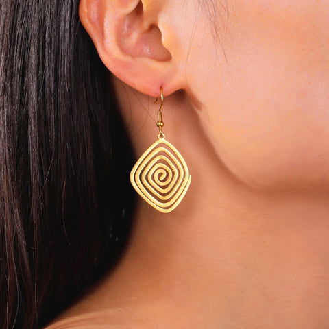 Skyrim Irregular Spiral Swirl Drop Earrings in Gold - Stainless Steel Geometric Jewelry for Women