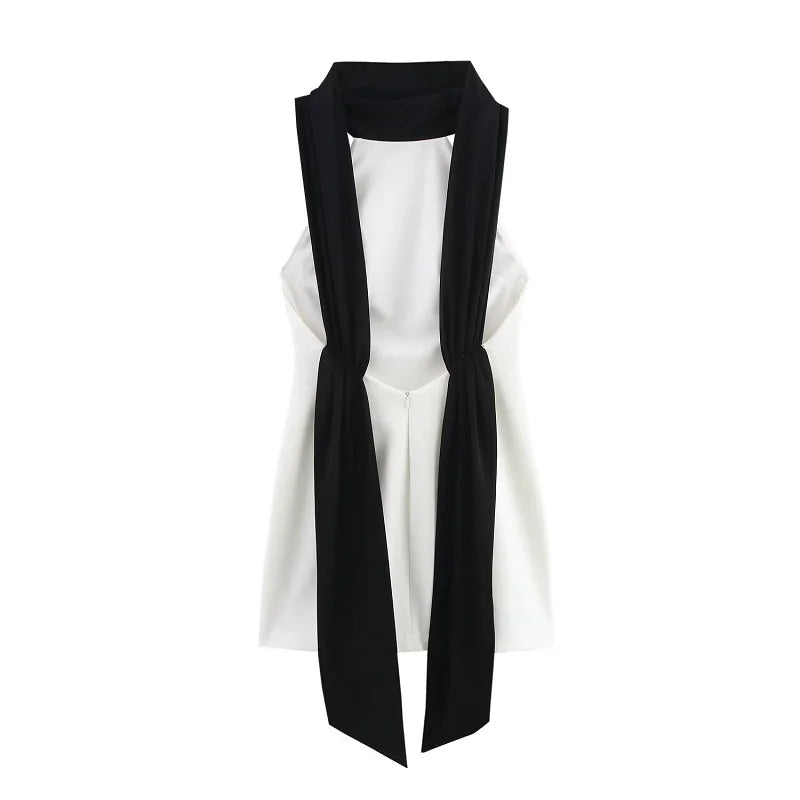 MUJER White Backless Halter Mini Dress