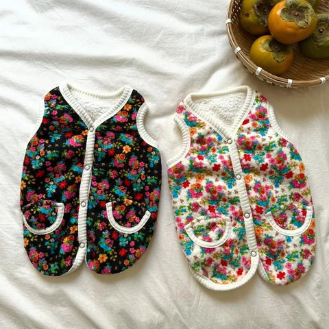 Charming Cotton Pet Dog Clothes - Classic Shabby Flower Coat for Winter