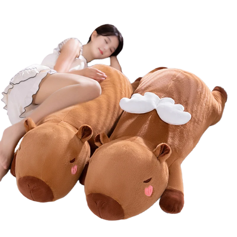 Giant Capybara Plush Toy – Stuffed with Angel Wings & Heart Cheeks, Hug Pillow for Napping & Décor