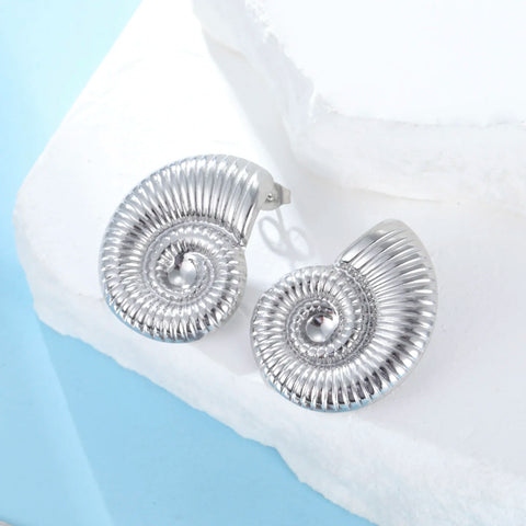 Trendy Gold Conch Stud Earrings for Women | Stainless Steel Minimalist Jewelry