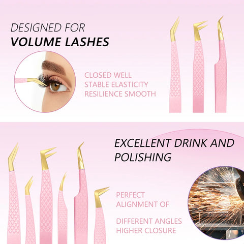 Pink Stainless Steel Eyelash Tweezers
